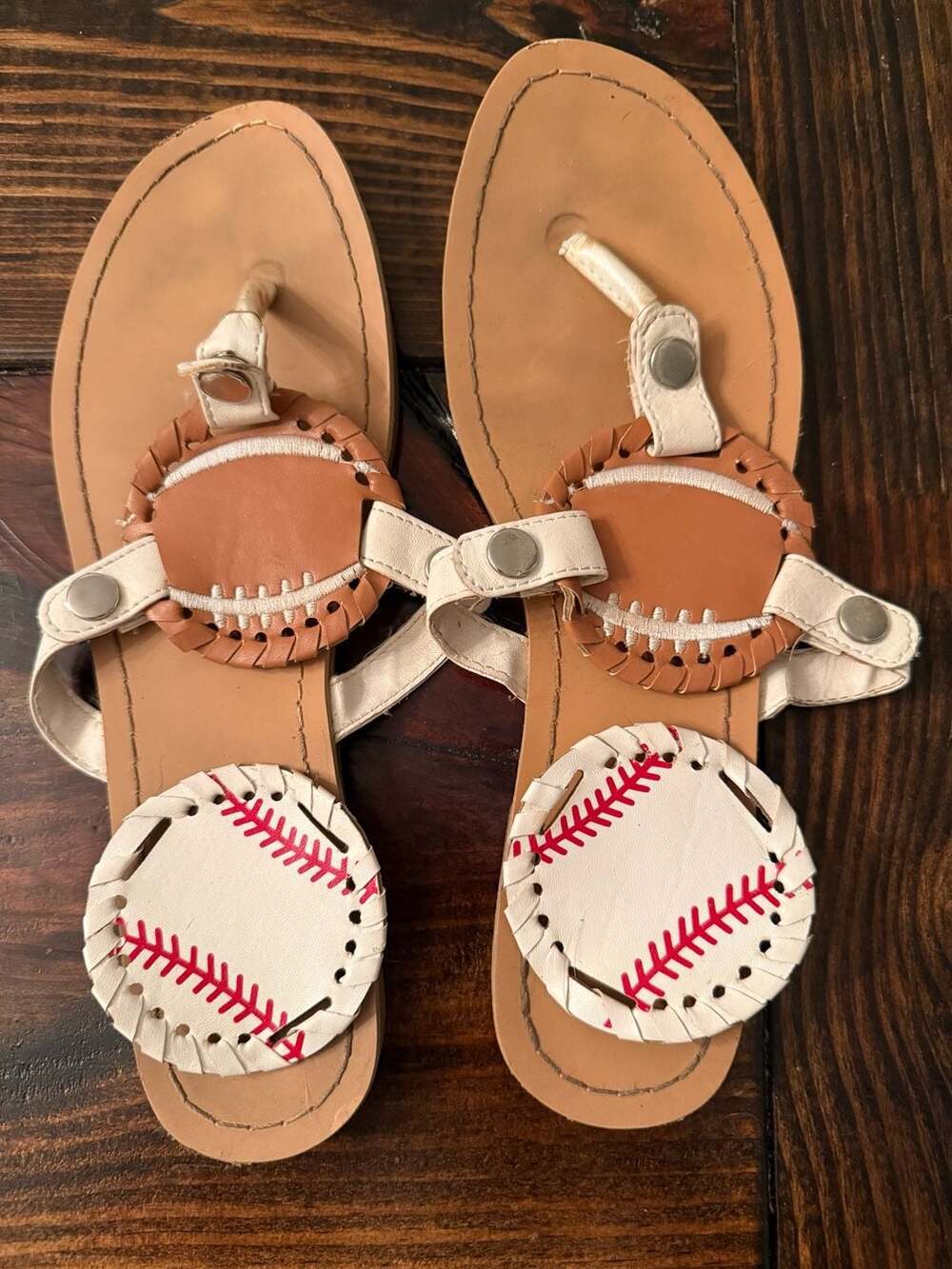 Interchangeable Baseball Softball Football Sandals Size 9 White Brown